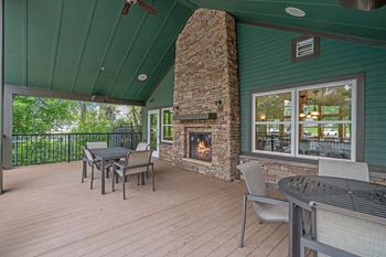 Outdoor lounge with fireplace